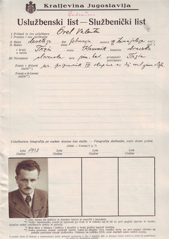 <p>Objava v Uradnem listu Kraljevine Jugoslavije za pripravnika VIII skupine na državni realni gimnaziji v Celju, 6. oktober 1938.</p>